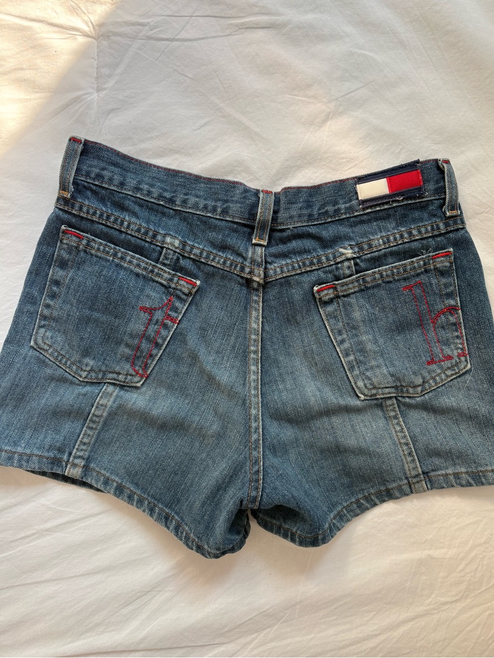 Tommy Hilfiger Vintage Dark Blue Denim Jean Shorts with Red Stitching